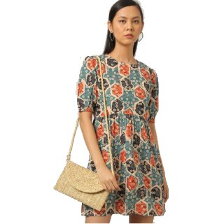 OUTRYT Women Floral Print Mini Blue Fit & Flare Dress at Rs.584